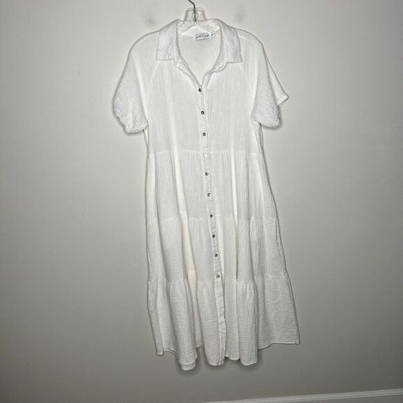Petal & Pup Gauzy Tiered Button Front Midi Dress Size 6 Pockets Flowy Lagenlook - Picture 6 of 11
